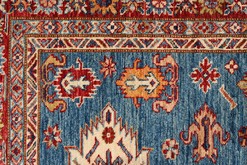 4x6 Blue and Red Kazak Tribal Rug