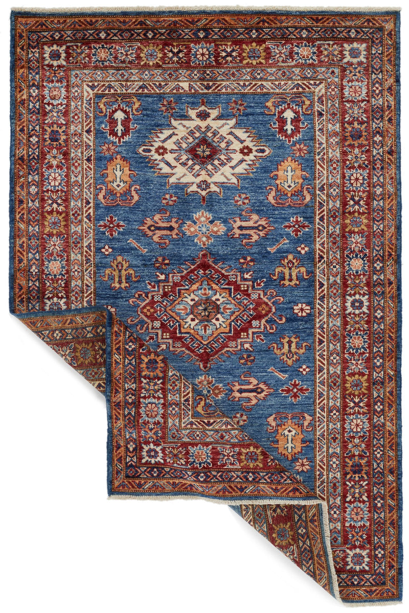 4x6 Blue and Red Kazak Tribal Rug