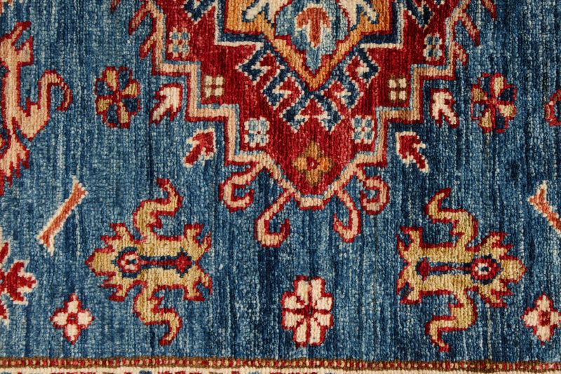 4x6 Blue and Red Kazak Tribal Rug