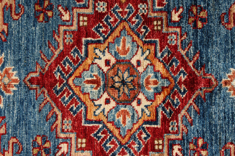 4x6 Blue and Red Kazak Tribal Rug