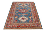 4x6 Blue and Red Kazak Tribal Rug