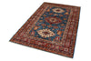 4x6 Blue and Red Kazak Tribal Rug