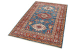 4x6 Blue and Red Kazak Tribal Rug