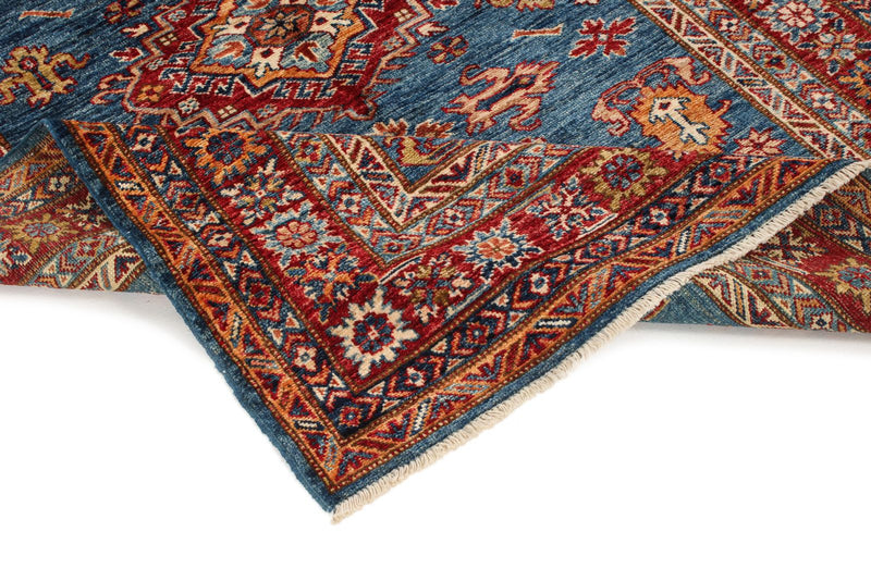 4x6 Blue and Red Kazak Tribal Rug