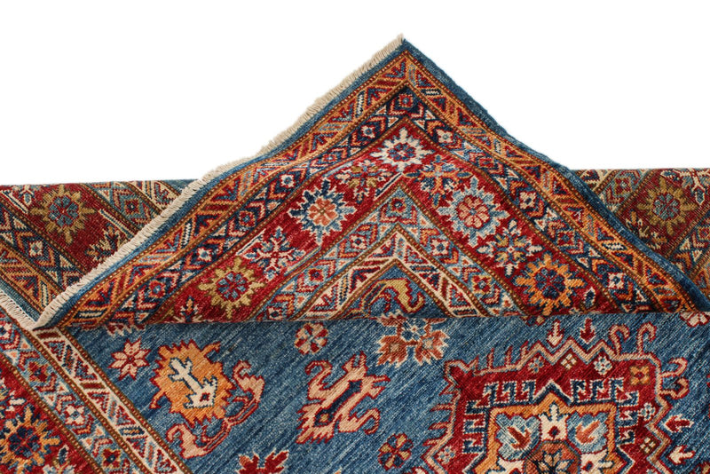 4x6 Blue and Red Kazak Tribal Rug