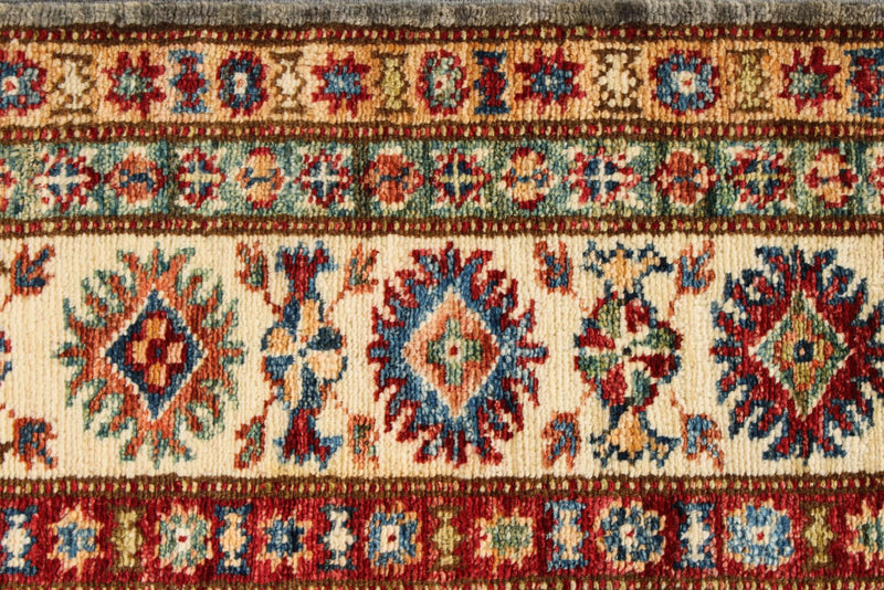 4x6 Gray and Ivory Kazak Tribal Rug