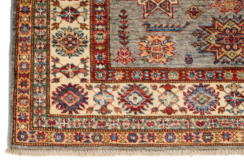 4x6 Gray and Ivory Kazak Tribal Rug