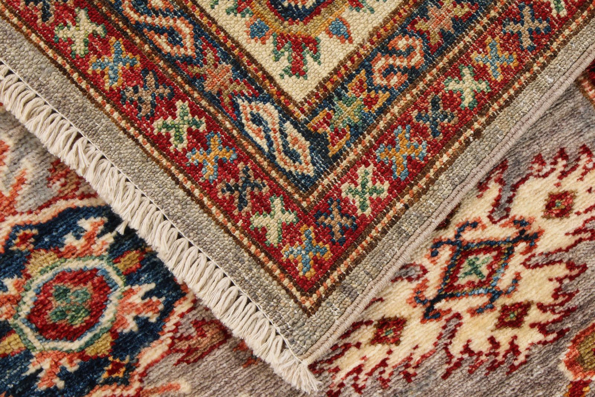 4x6 Gray and Ivory Kazak Tribal Rug