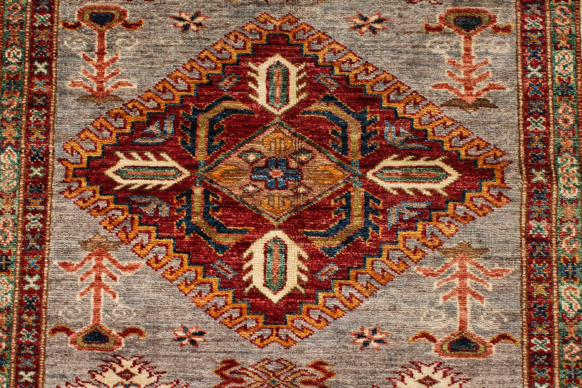 4x6 Gray and Ivory Kazak Tribal Rug