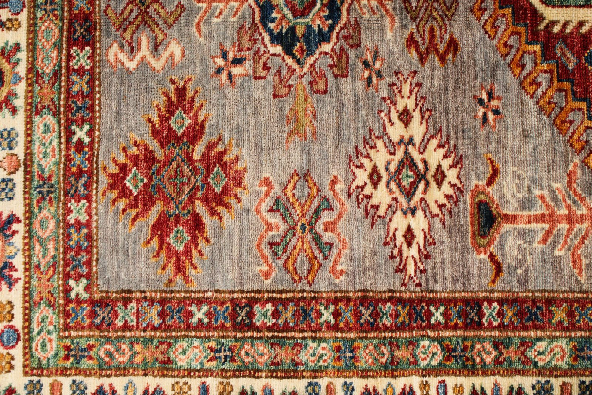 4x6 Gray and Ivory Kazak Tribal Rug