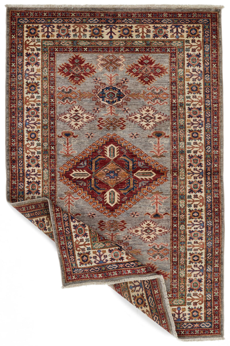 4x6 Gray and Ivory Kazak Tribal Rug