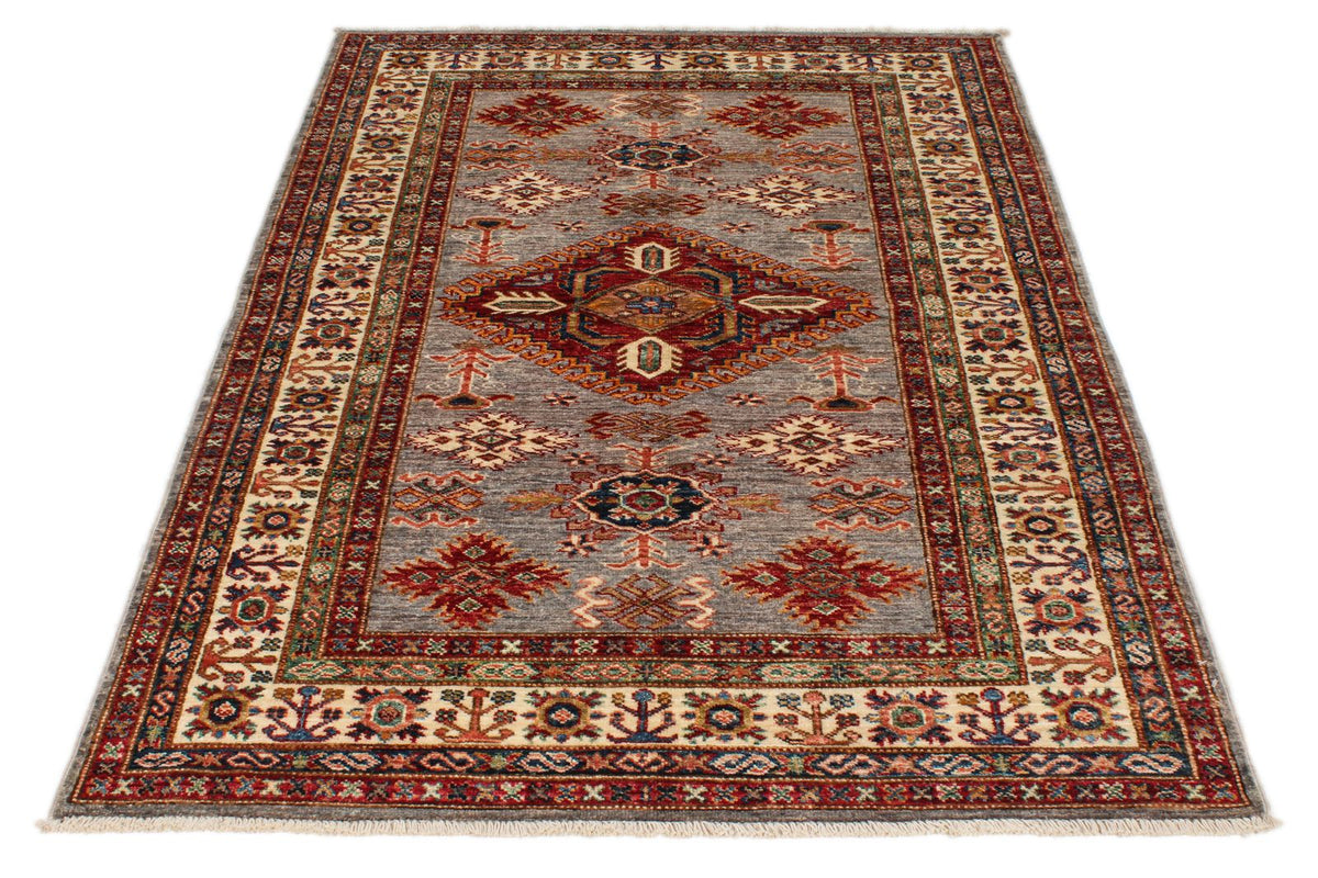 4x6 Gray and Ivory Kazak Tribal Rug
