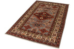 4x6 Gray and Ivory Kazak Tribal Rug