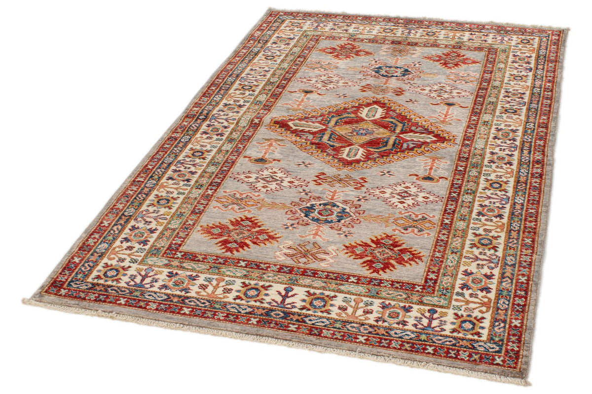 4x6 Gray and Ivory Kazak Tribal Rug