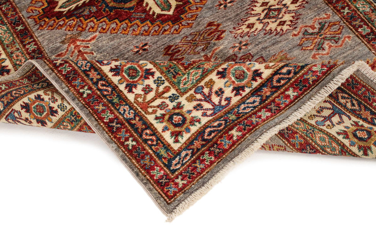 4x6 Gray and Ivory Kazak Tribal Rug
