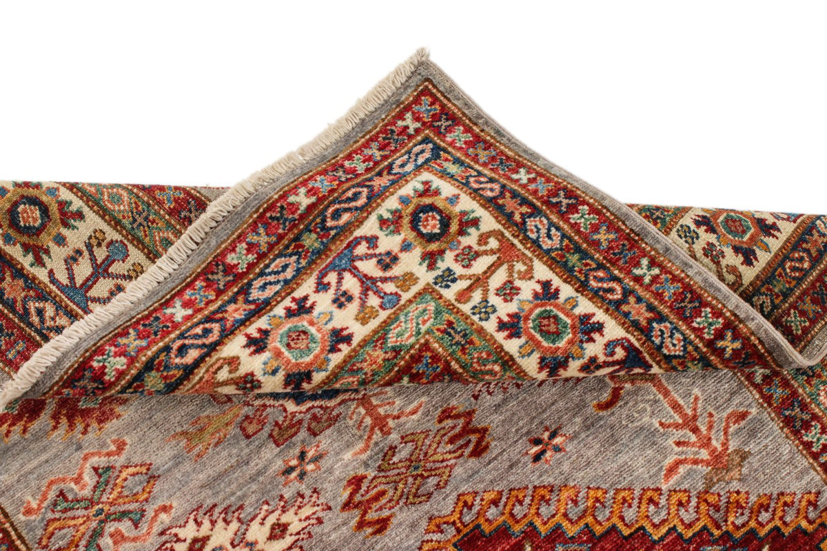 4x6 Gray and Ivory Kazak Tribal Rug