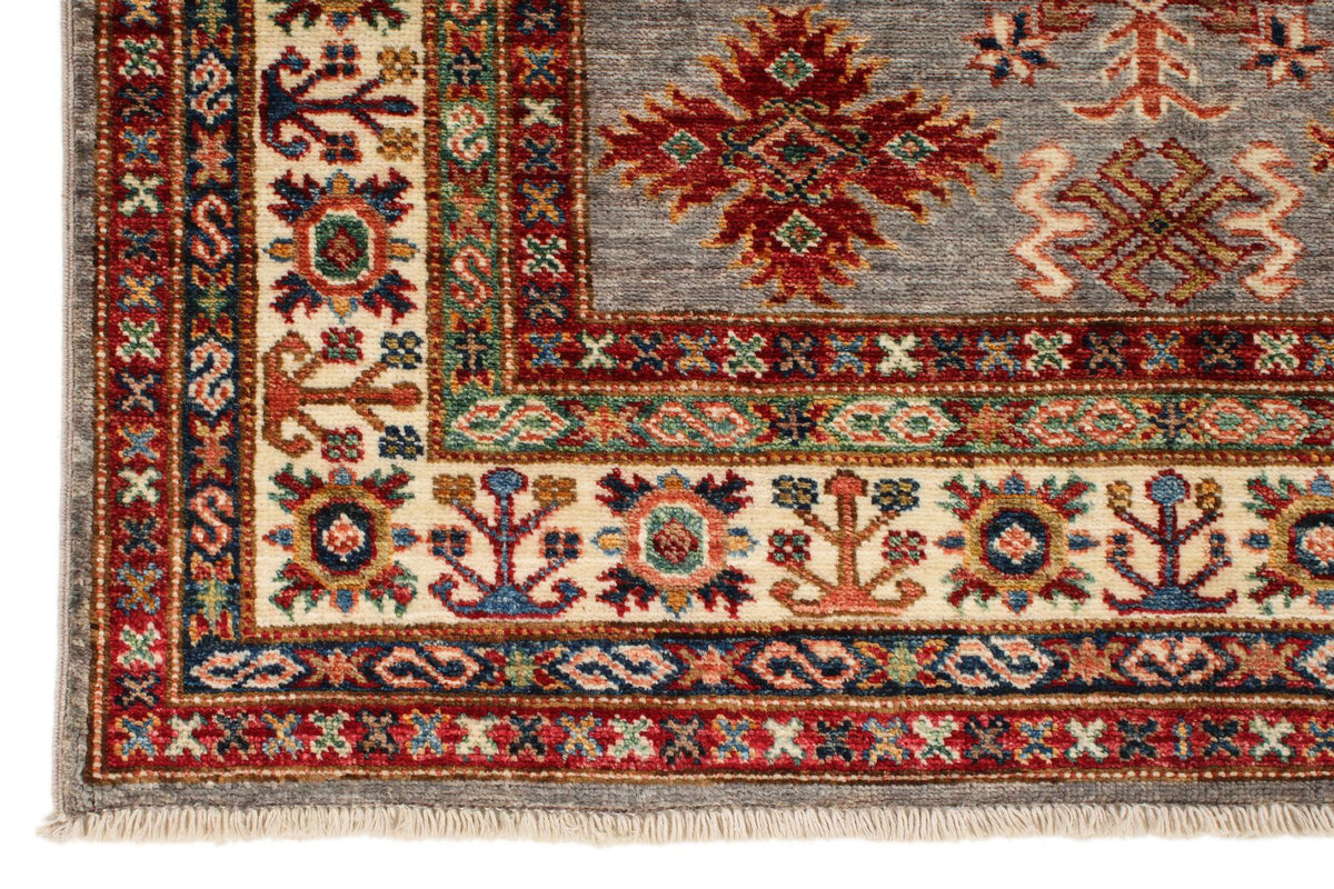 4x6 Gray and Ivory Kazak Tribal Rug