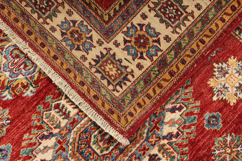 4x5 Red and Ivory Kazak Tribal Rug