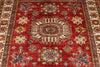 4x5 Red and Ivory Kazak Tribal Rug