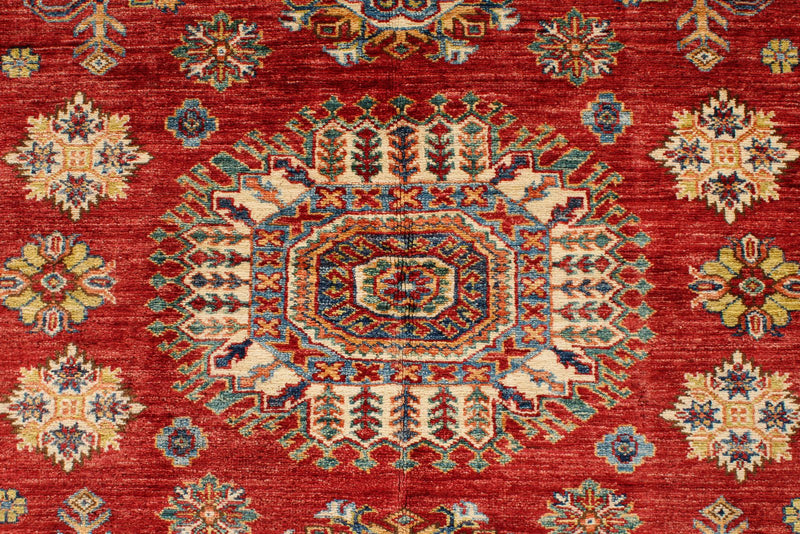 4x5 Red and Ivory Kazak Tribal Rug