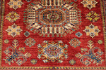 4x5 Red and Ivory Kazak Tribal Rug