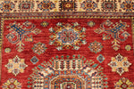 4x5 Red and Ivory Kazak Tribal Rug