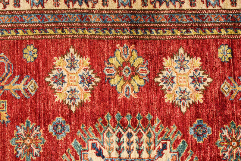 4x5 Red and Ivory Kazak Tribal Rug