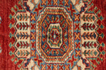 4x5 Red and Ivory Kazak Tribal Rug