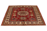 4x5 Red and Ivory Kazak Tribal Rug