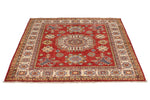 4x5 Red and Ivory Kazak Tribal Rug