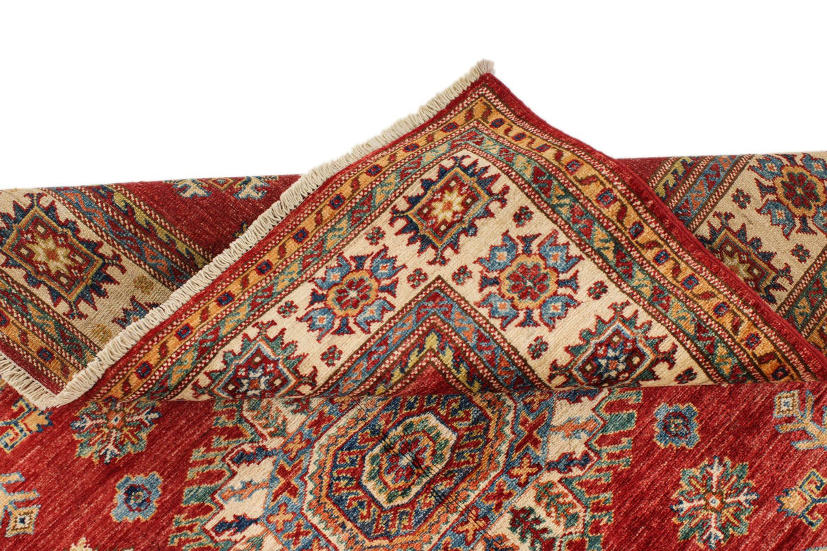 4x5 Red and Ivory Kazak Tribal Rug