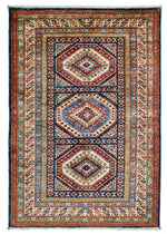 3x5 Navy and Ivory Kazak Tribal Rug