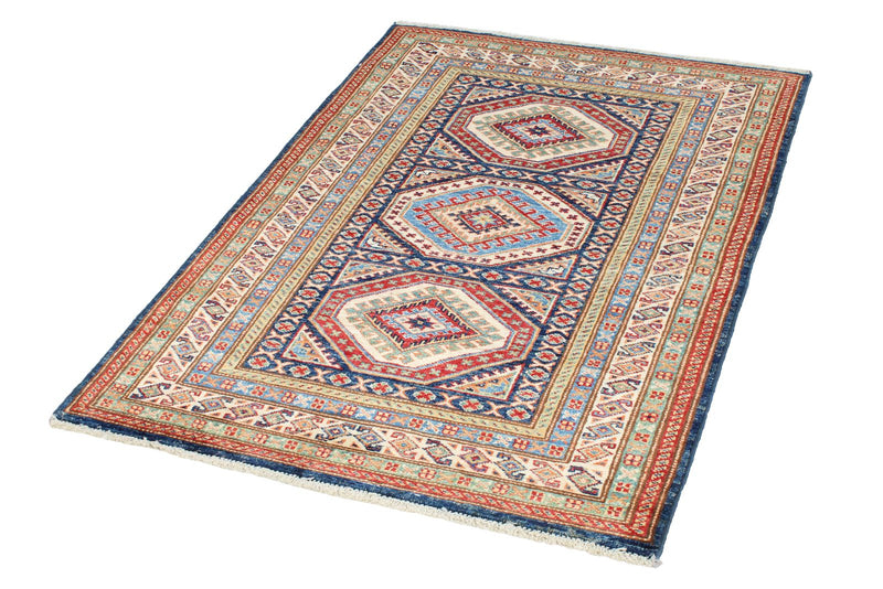 3x5 Navy and Ivory Kazak Tribal Rug