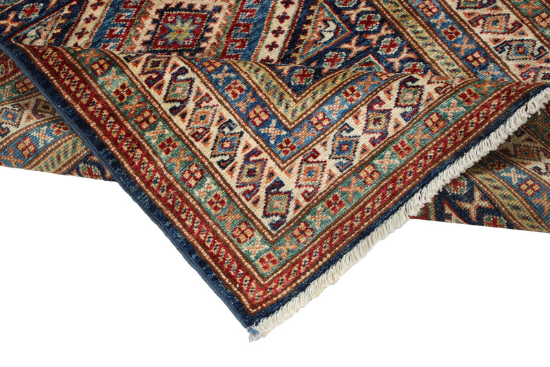 3x5 Navy and Ivory Kazak Tribal Rug