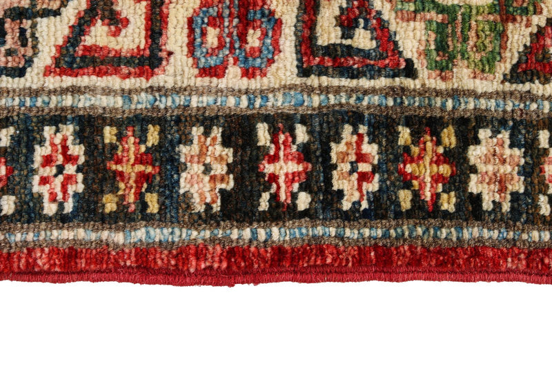 3x5 Red and Ivory Kazak Tribal Rug