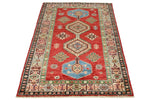 3x5 Red and Ivory Kazak Tribal Rug