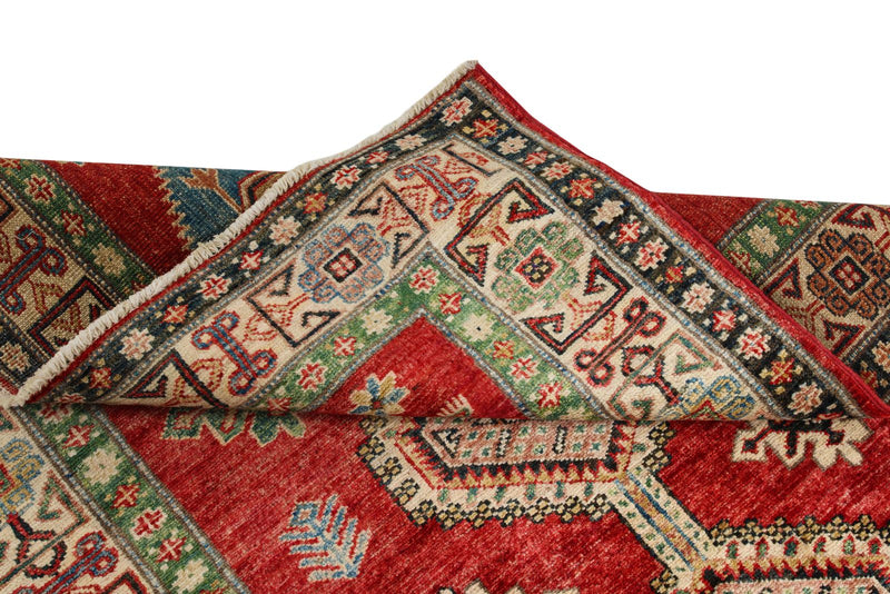 3x5 Red and Ivory Kazak Tribal Rug