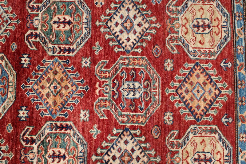 3x5 Red and Ivory Kazak Tribal Rug