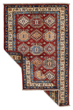 3x5 Red and Ivory Kazak Tribal Rug