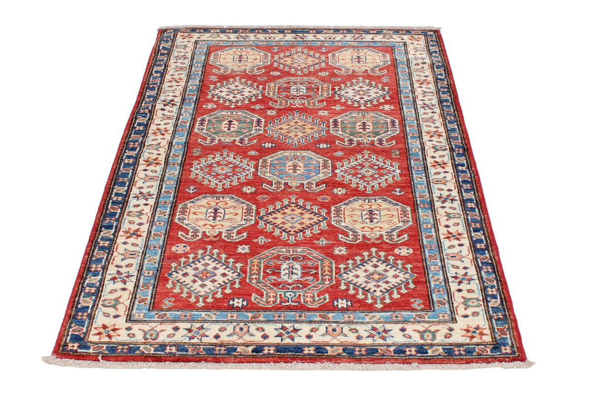 3x5 Red and Ivory Kazak Tribal Rug