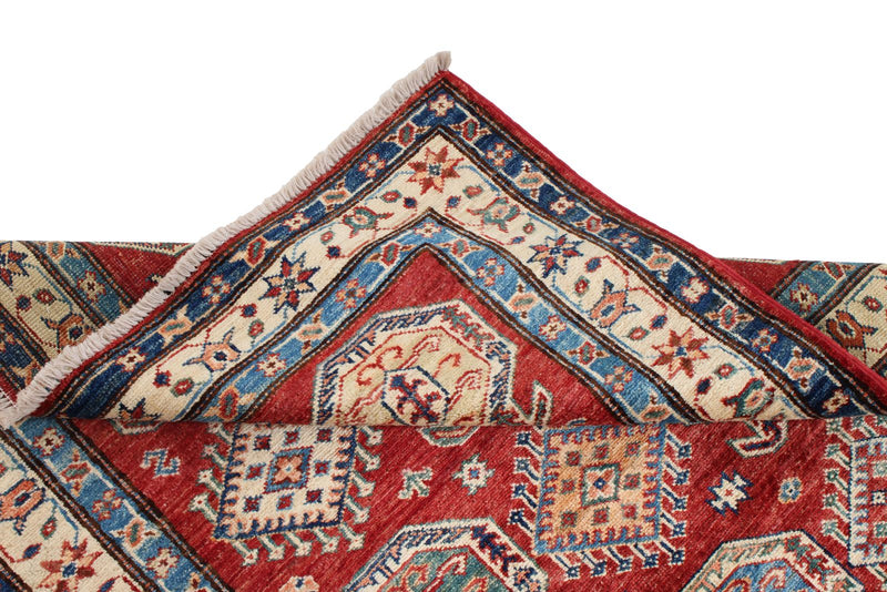 3x5 Red and Ivory Kazak Tribal Rug