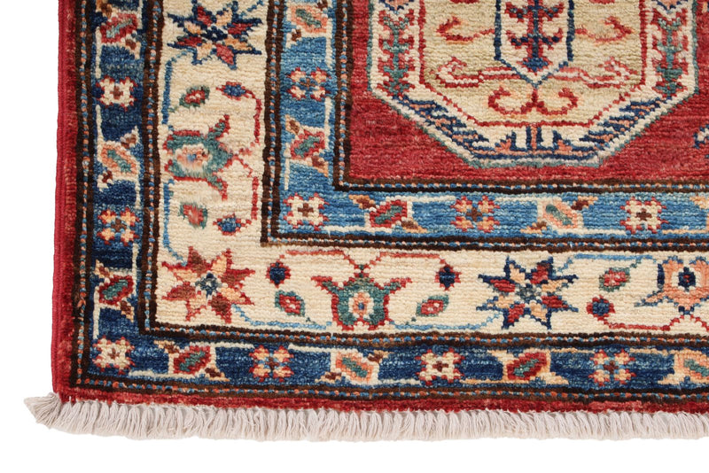 3x5 Red and Ivory Kazak Tribal Rug