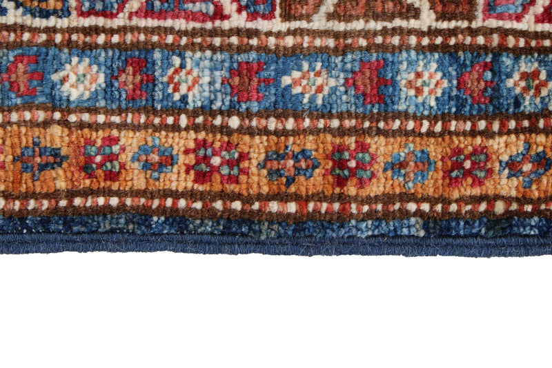 3x5 Navy and Ivory Kazak Tribal Rug