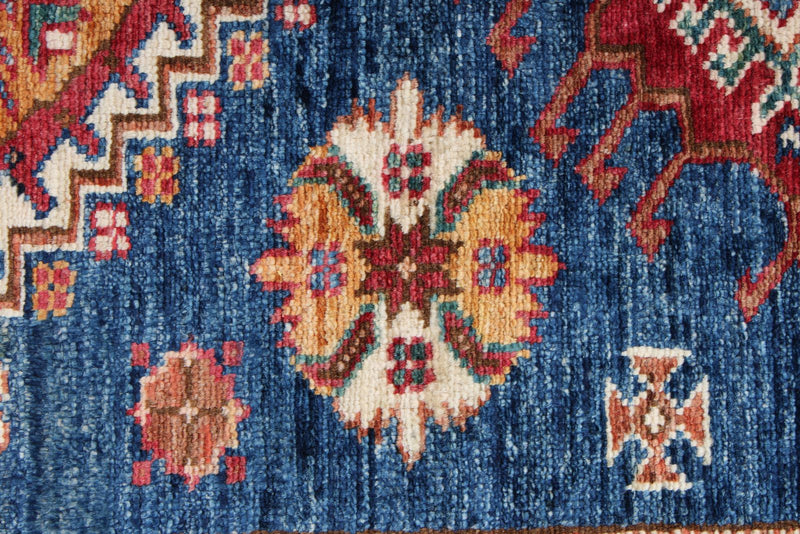 3x5 Navy and Ivory Kazak Tribal Rug