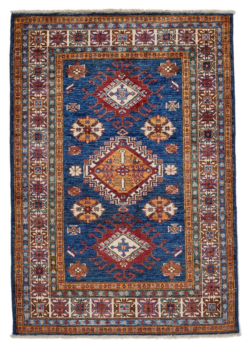 3x5 Navy and Ivory Kazak Tribal Rug