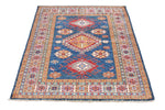 3x5 Navy and Ivory Kazak Tribal Rug