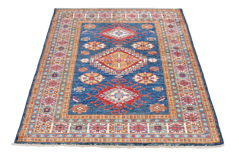 3x5 Navy and Ivory Kazak Tribal Rug