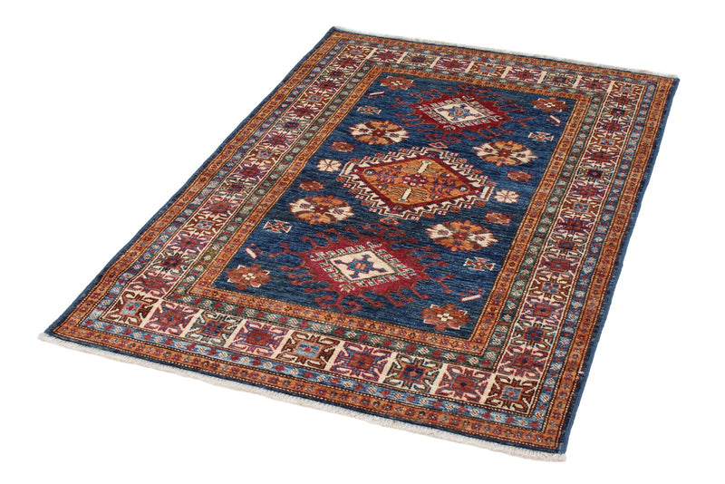 3x5 Navy and Ivory Kazak Tribal Rug