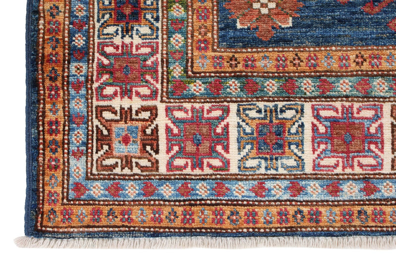 3x5 Navy and Ivory Kazak Tribal Rug