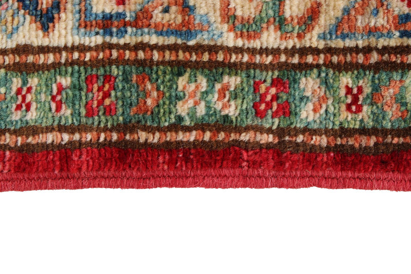 3x5 Red and Ivory Kazak Tribal Rug